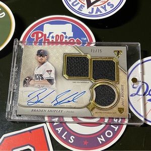 2017 Topps Braden Shipley- Autographed- #’d /75 Game Used Triple Patch.
